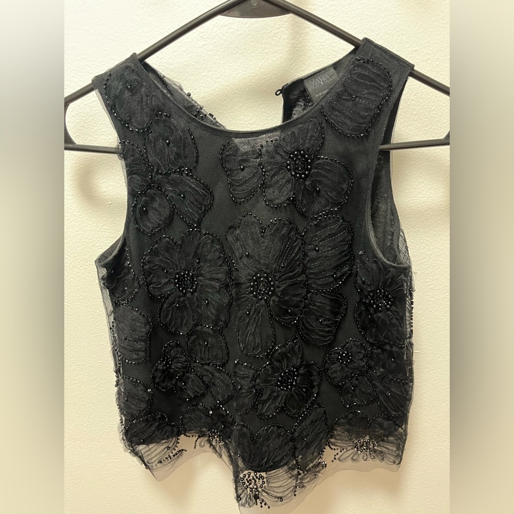 Zara Elegant Black Embellished Top